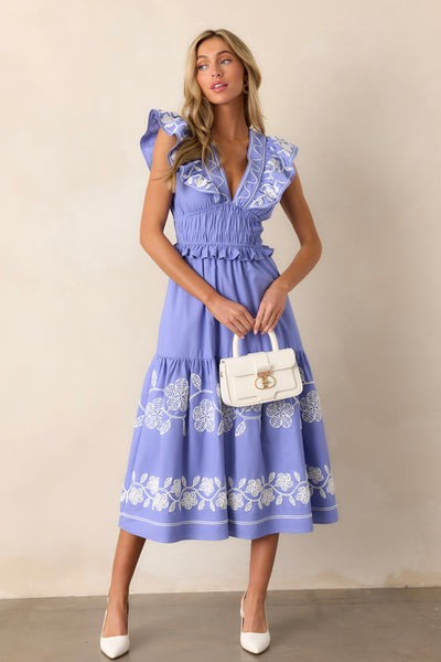 Periwinkle Flutter Sleeve Midi Dress - All Dresses | Red Dress