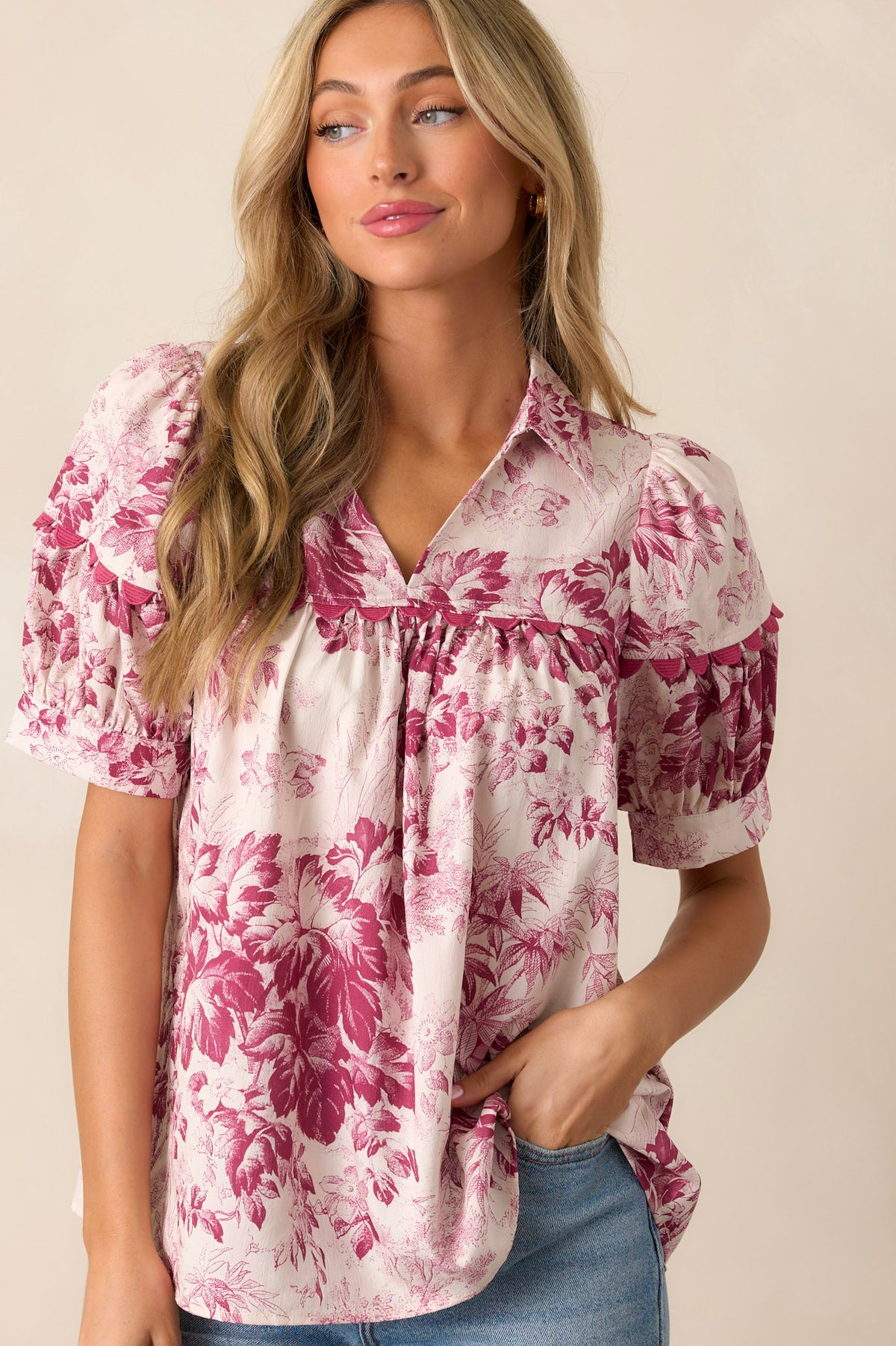 Manda Puff Sleeve Top Blue Floral