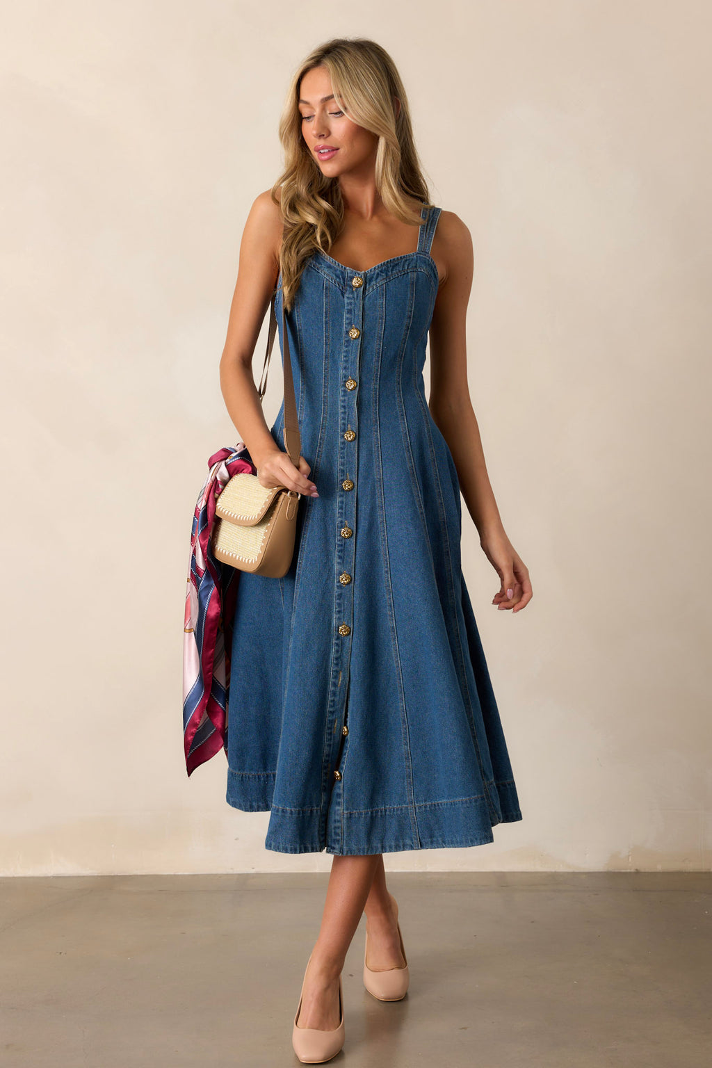Dark Wash Denim Midi Dress - All Dresses | Red Dress Dark Wash Denim Midi Dress - All Dresses | Red Dress