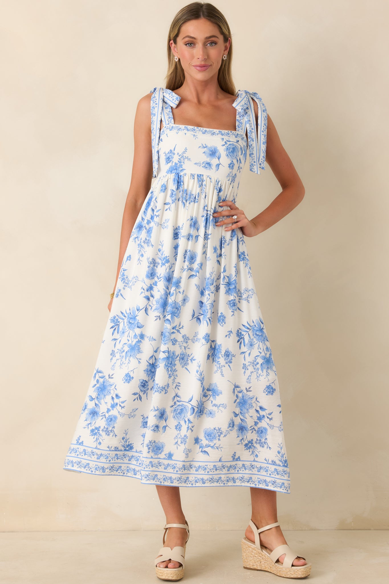 Women's Where Grace Grows Blue Floral Tie Strap Maxi Dress | Size: M | Red Dress Women's Where Grace Grows Blue Floral Tie Strap Maxi Dress | Size: M | Red Dress