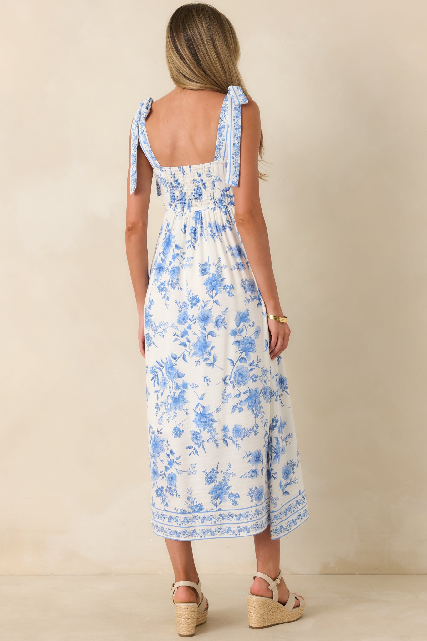 Women's Where Grace Grows Blue Floral Tie Strap Maxi Dress | Size: M