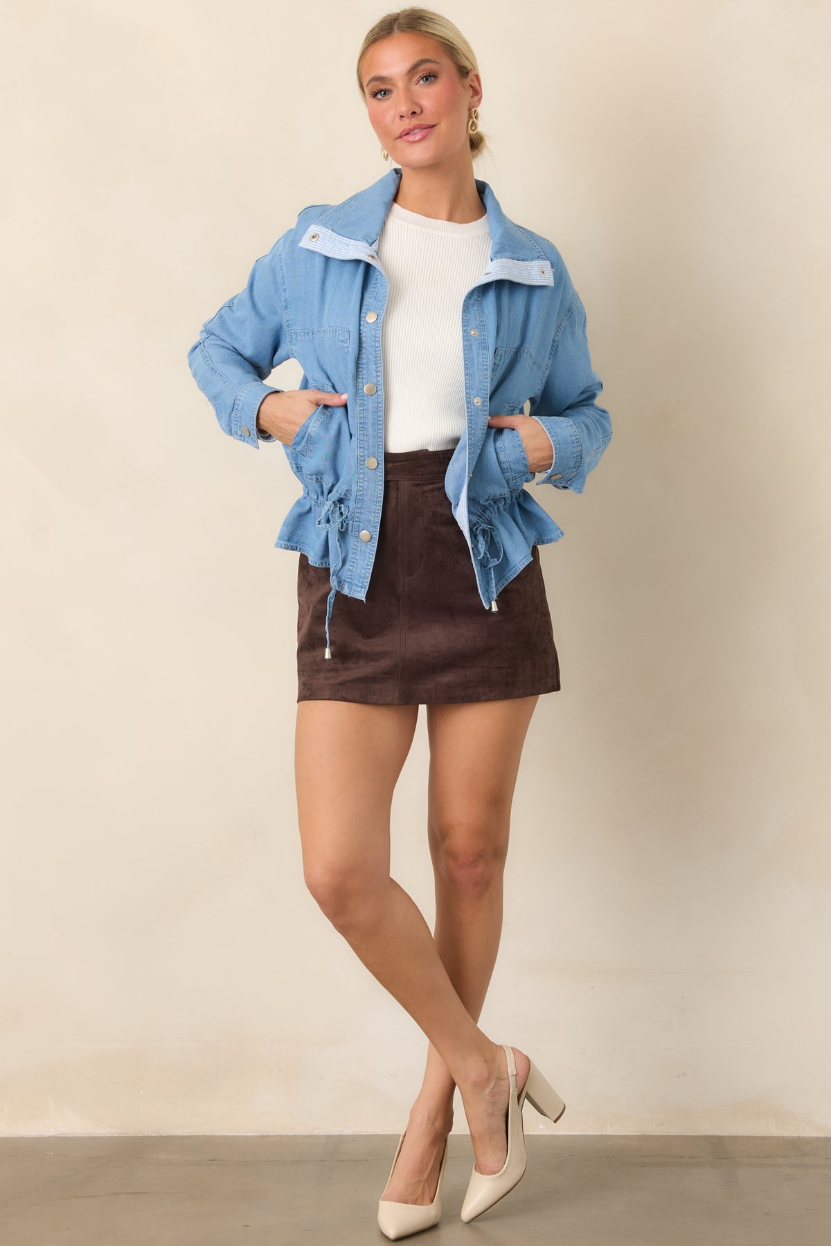 The Right Touch Medium Wash Lightweight Denim Button-Front Jacket