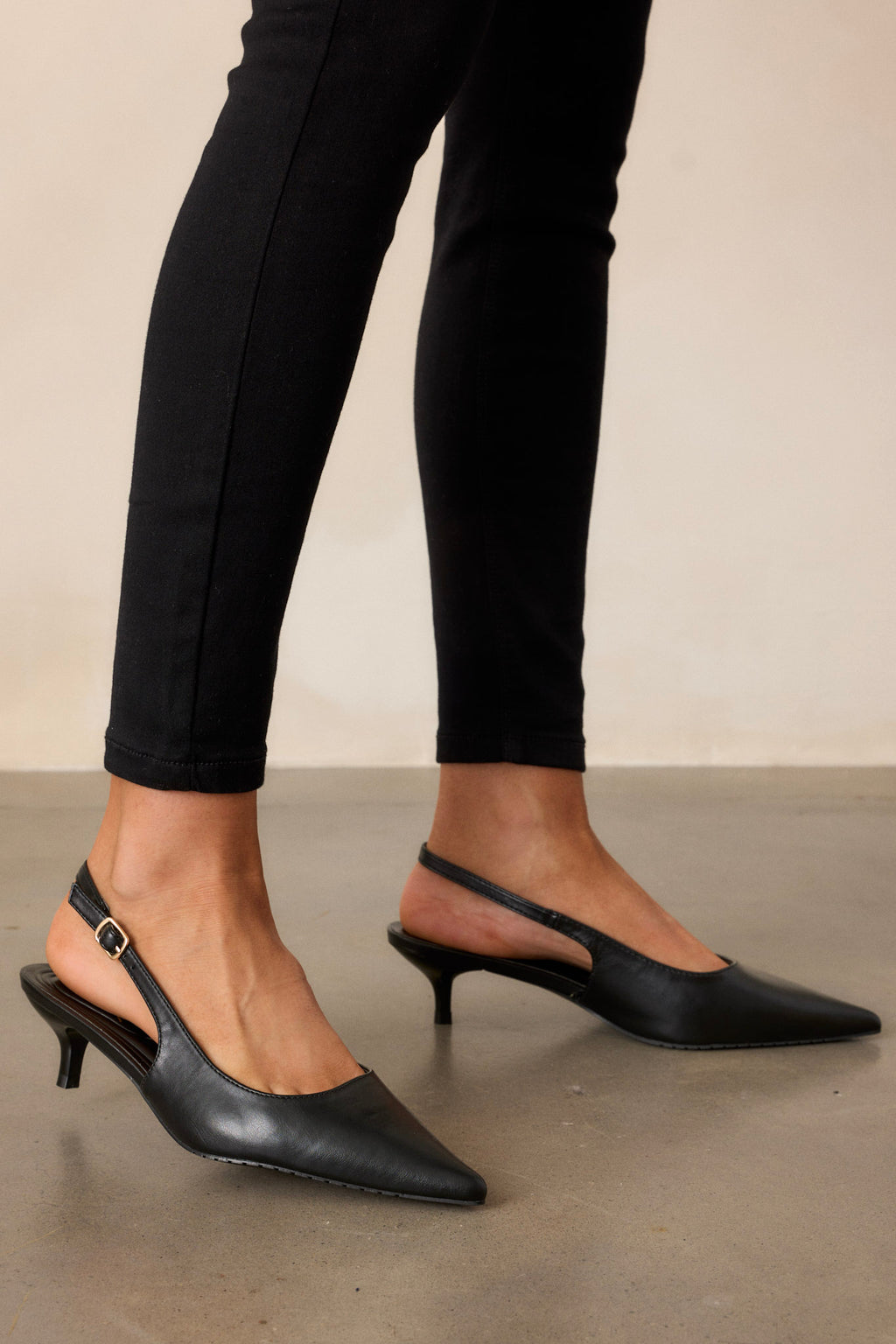 Black Pointed-Toe Slingback Kitten Heels - All Heels Black Pointed-Toe Slingback Kitten Heels - All Heels