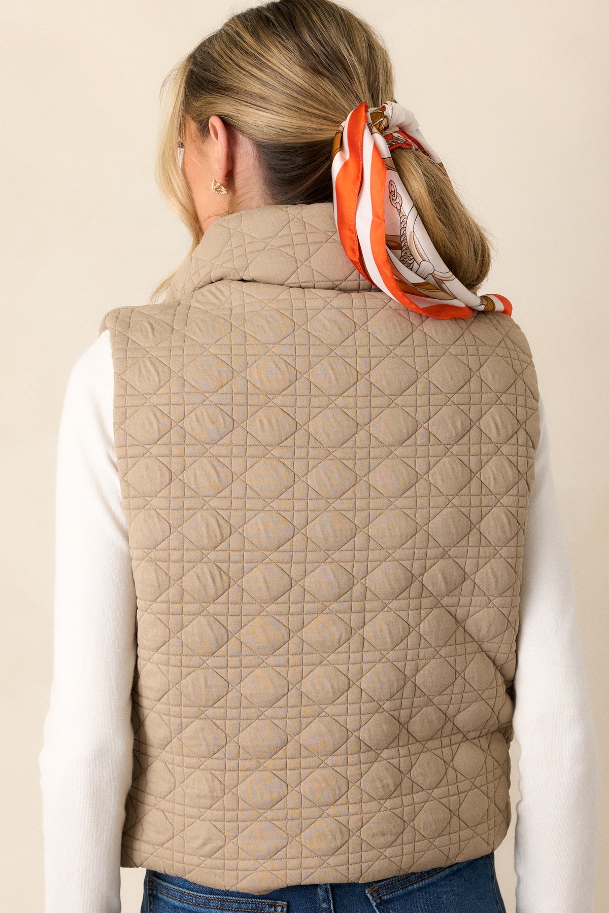 Tan Fleece Zip Vest with Tie Detail