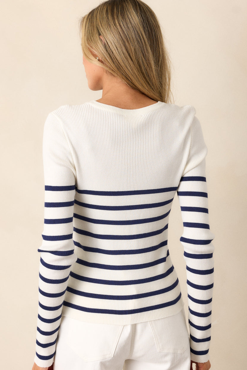 Layne Shirred Top in Navy with White Stripe