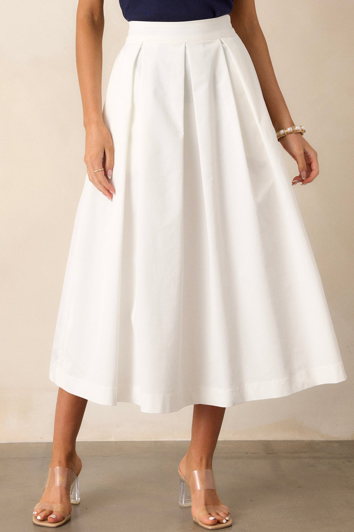 SIMPLY SPELLBOUND WHITE WOVEN FULL MIDI SKIRT