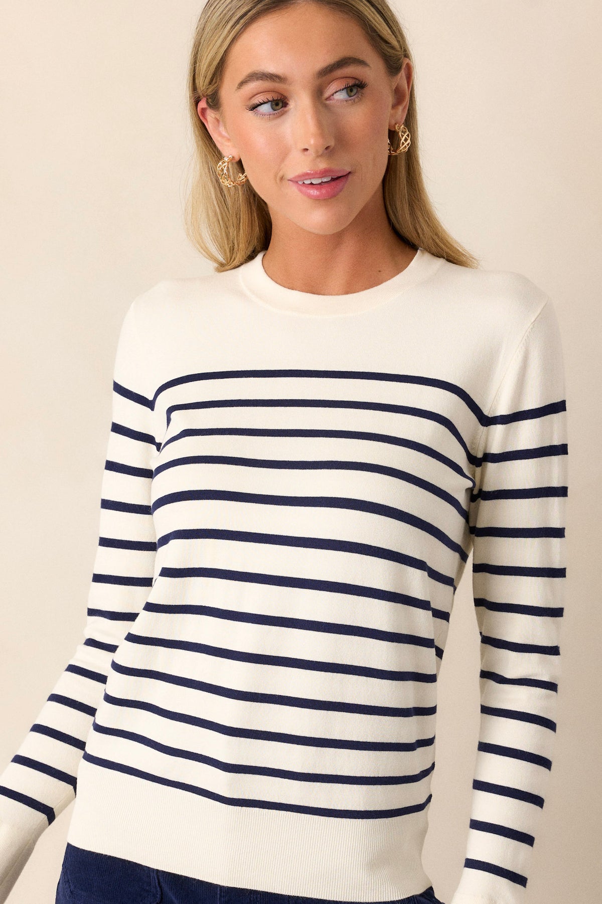 Stripe Short Sleeve Top in Navy & Cream