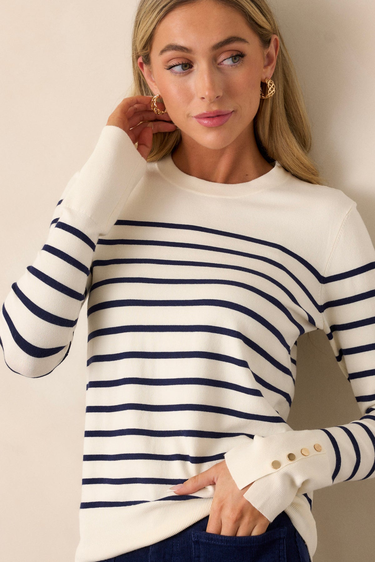 Navy Stripe Livia Puff Sleeve Top main image 0