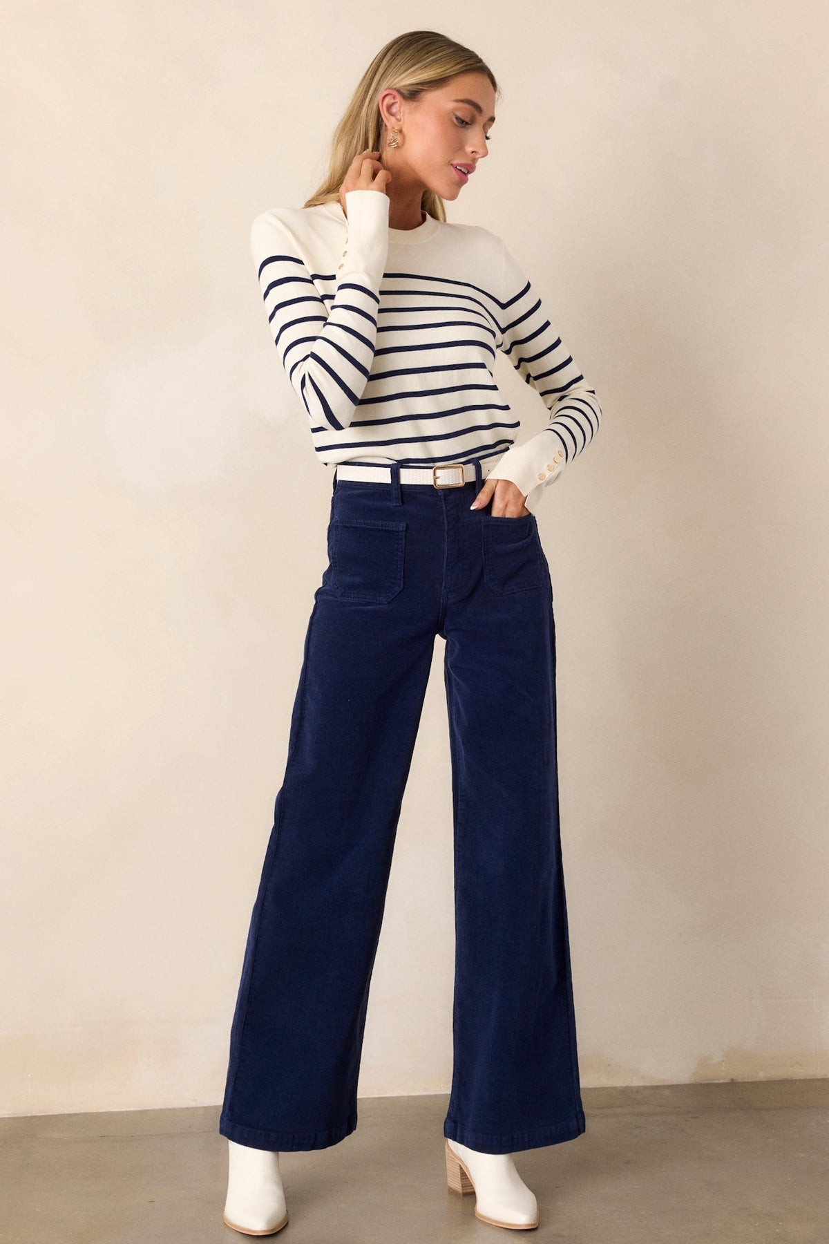 Long Sleeve Striped Top - Navy main image 1