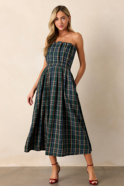 slim fit dress slacks All I Want Green Tartan Plaid Midi Dress, Small - The Mint Julep Boutique main image 1