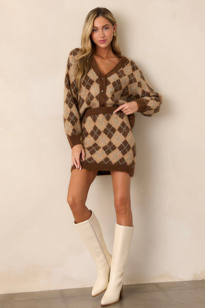 スカート Andmary Dona argyle knit set up ANDMARY】Argyle knit set up