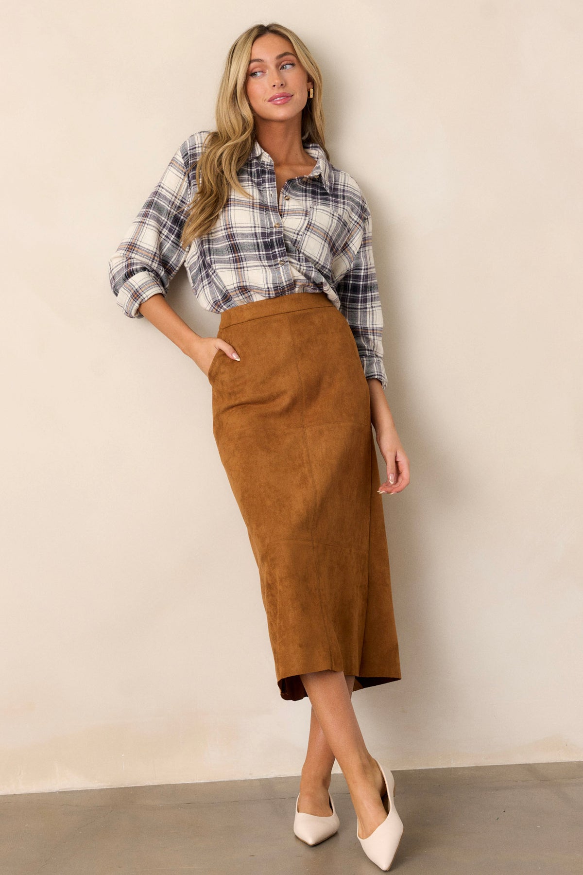 Parker The Lillian Slim Faux Suede Midi Skirt