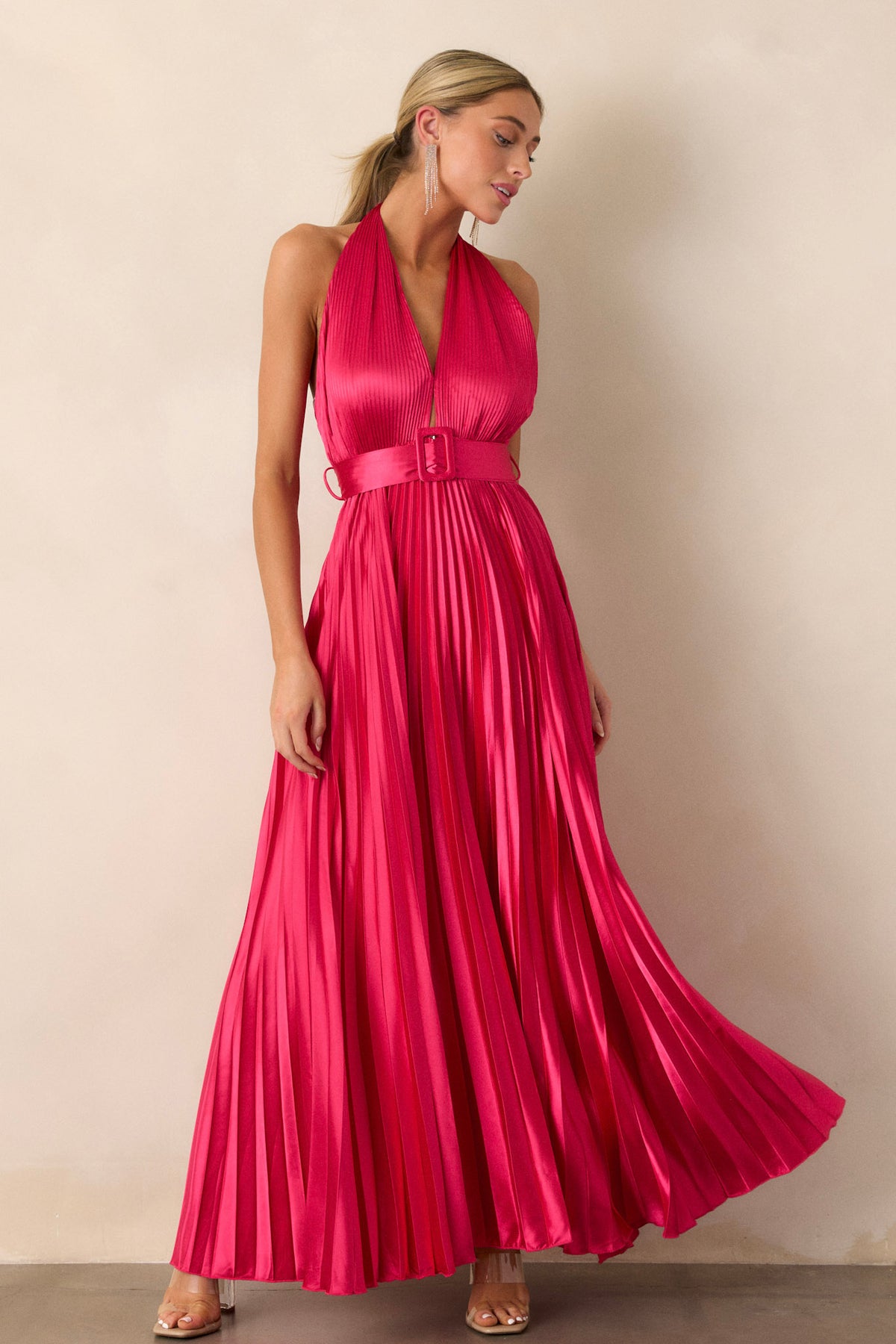 Renara Lace Waist Halter Maxi Dress Pink
