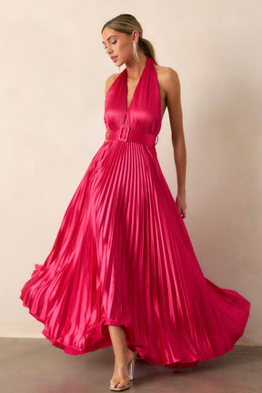 Magenta With Printed Halter Neck Tiered Short Women Dress main image 0