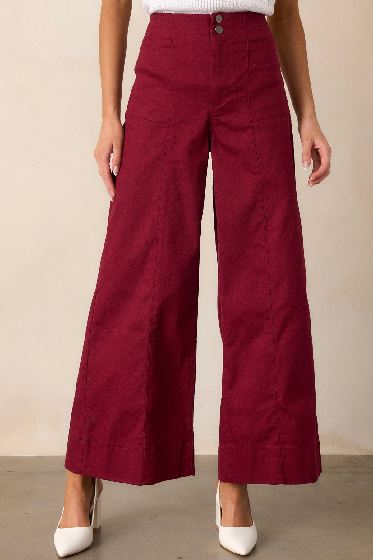 Burgundy Wide Leg Pants - All Bottoms | Red Dress