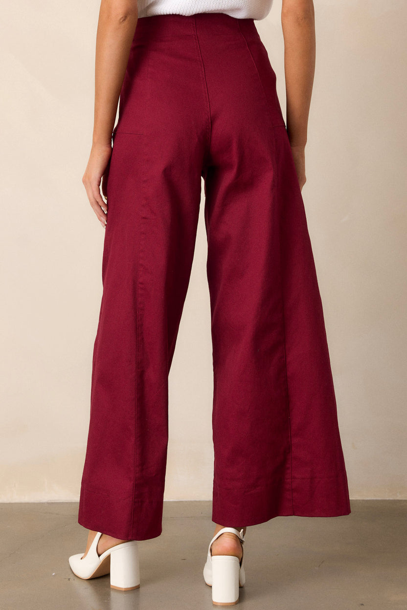 WIDE LEG PANT WITH GATHERED POCKETS BURGUNDY