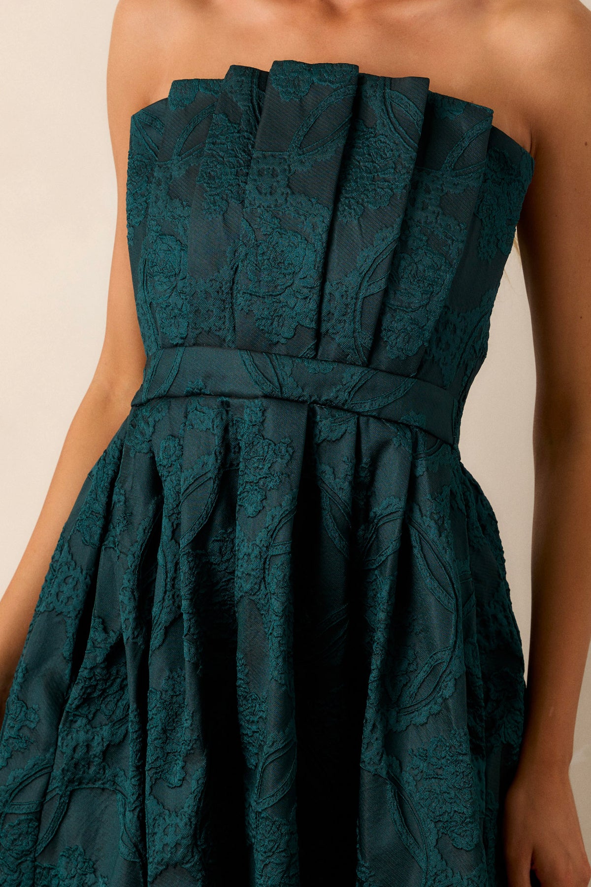 Zeba Green Jacquard Flared Midi Dress