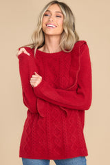 Front view of this sweater that features a soft knit material throughout.