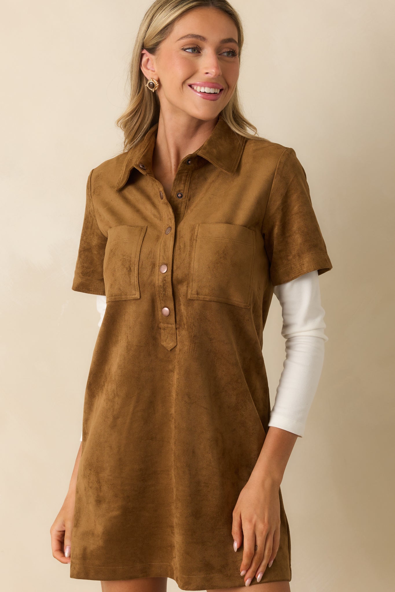 Z Supply Kellie Faux Suede Mini Dress In Camel Brown | Red Dress Z Supply Kellie Faux Suede Mini Dress In Camel Brown | Red Dress