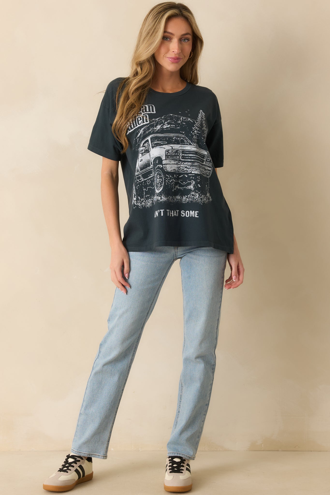 Front view of soft cotton tee highlighting short sleeves and straight hem.