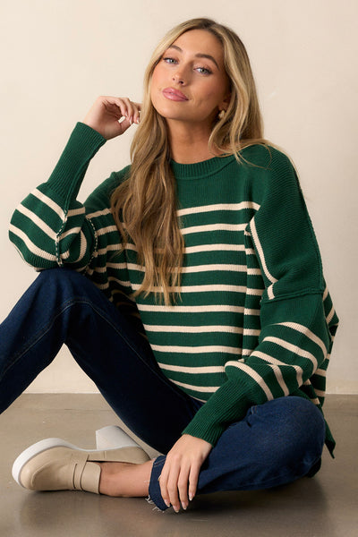 Hunter Green Stripe Knit Sweater - All Tops