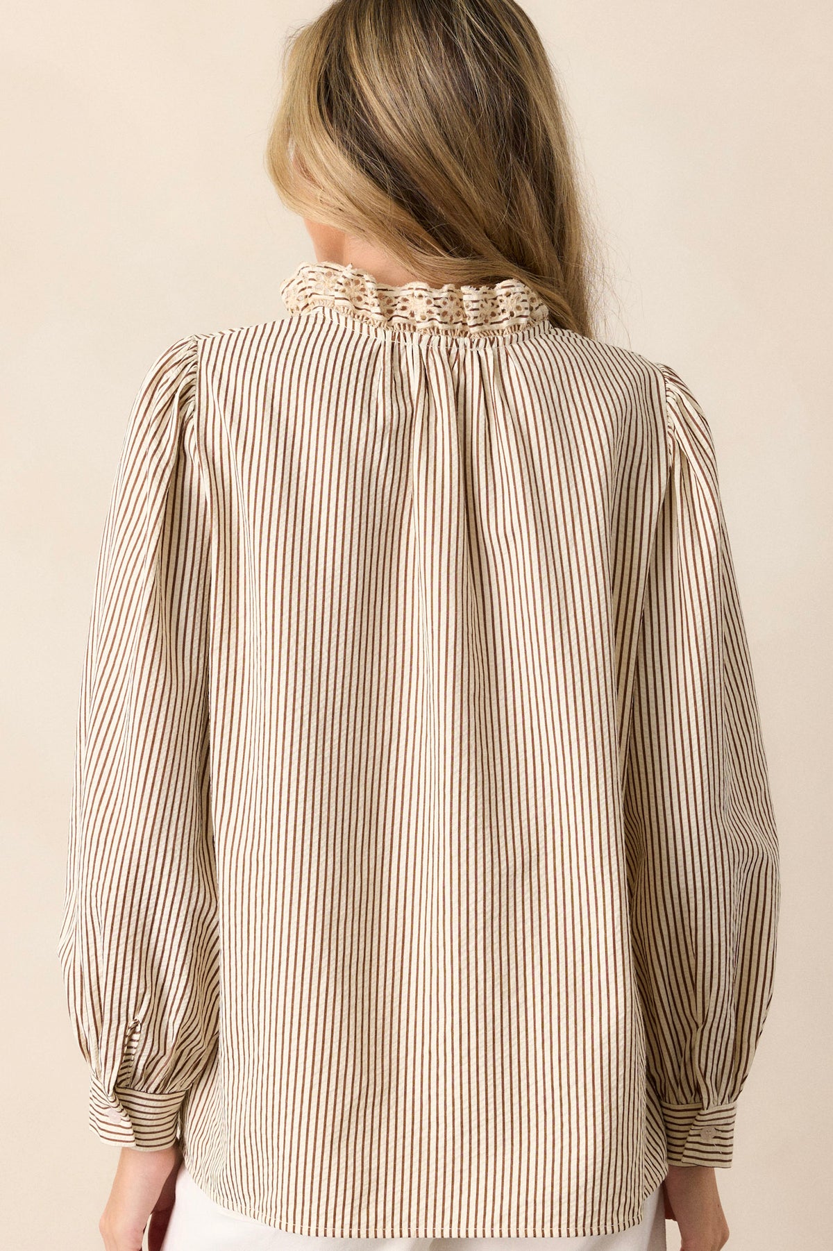 Liroa High Neck Long Sleeve Top - Brown & White Stripe main image 1