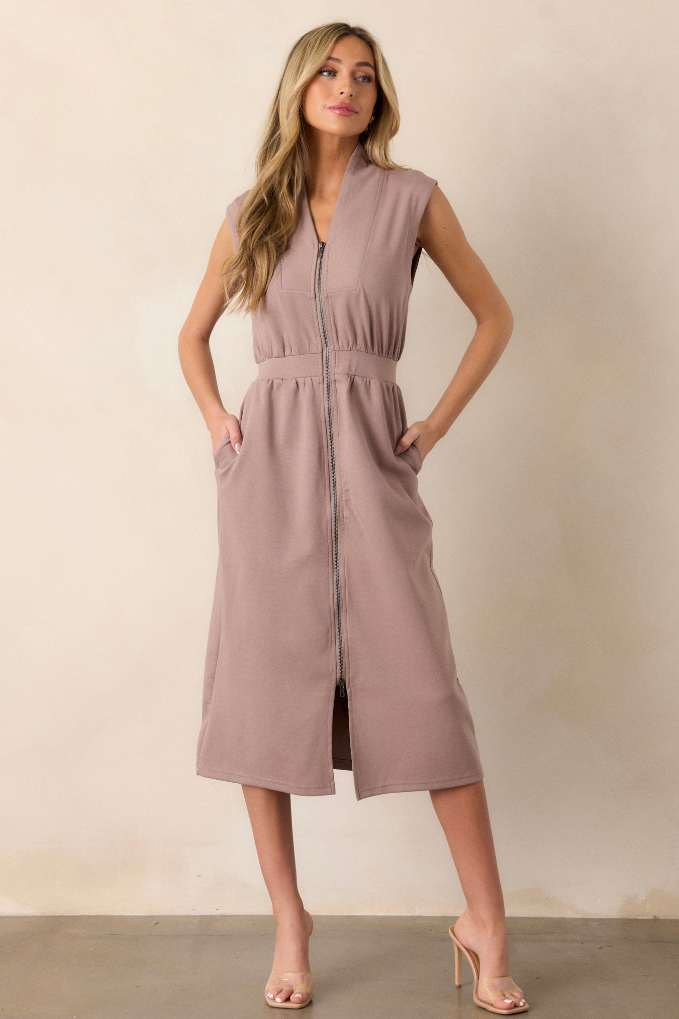 Taupe Button-Down Midi Dress main image 0