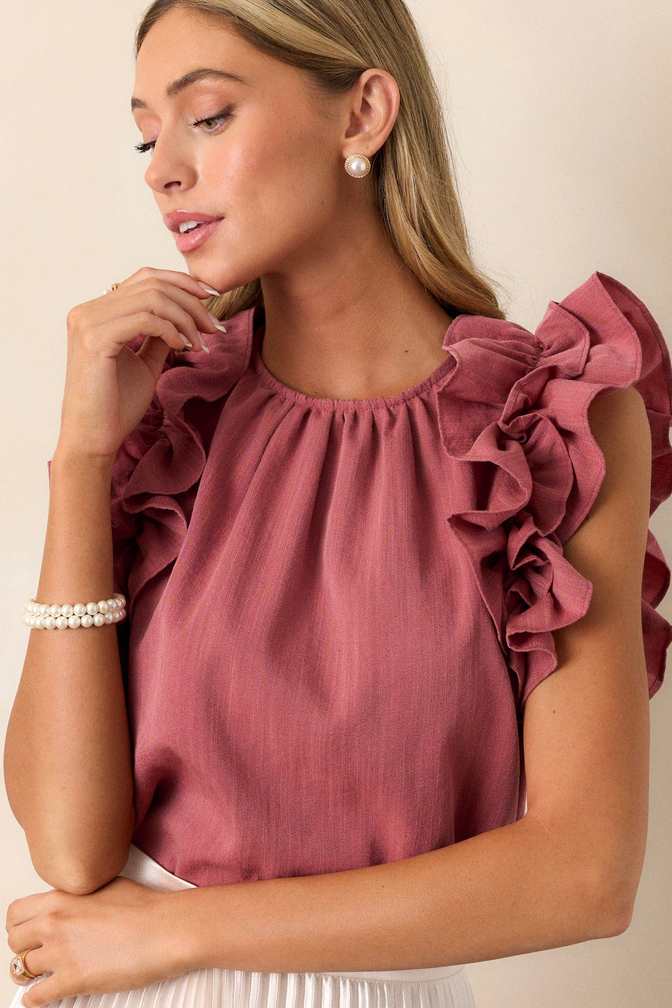 Porcelain Rose Ruffle Sleeve Top - All Tops | Red Dress