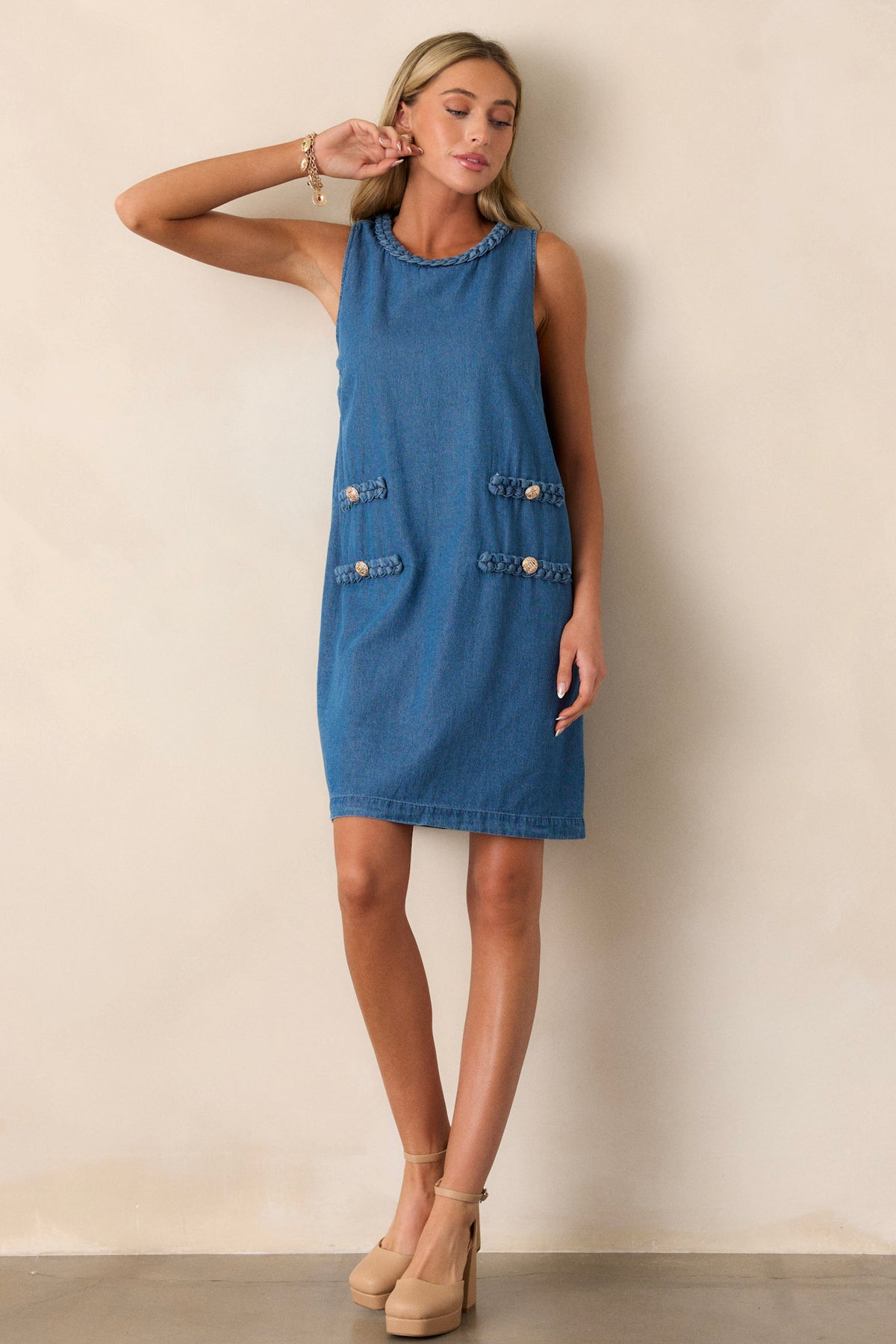100% Cotton Medium Wash Chambray Dress - Mini Dresses | Red Dress