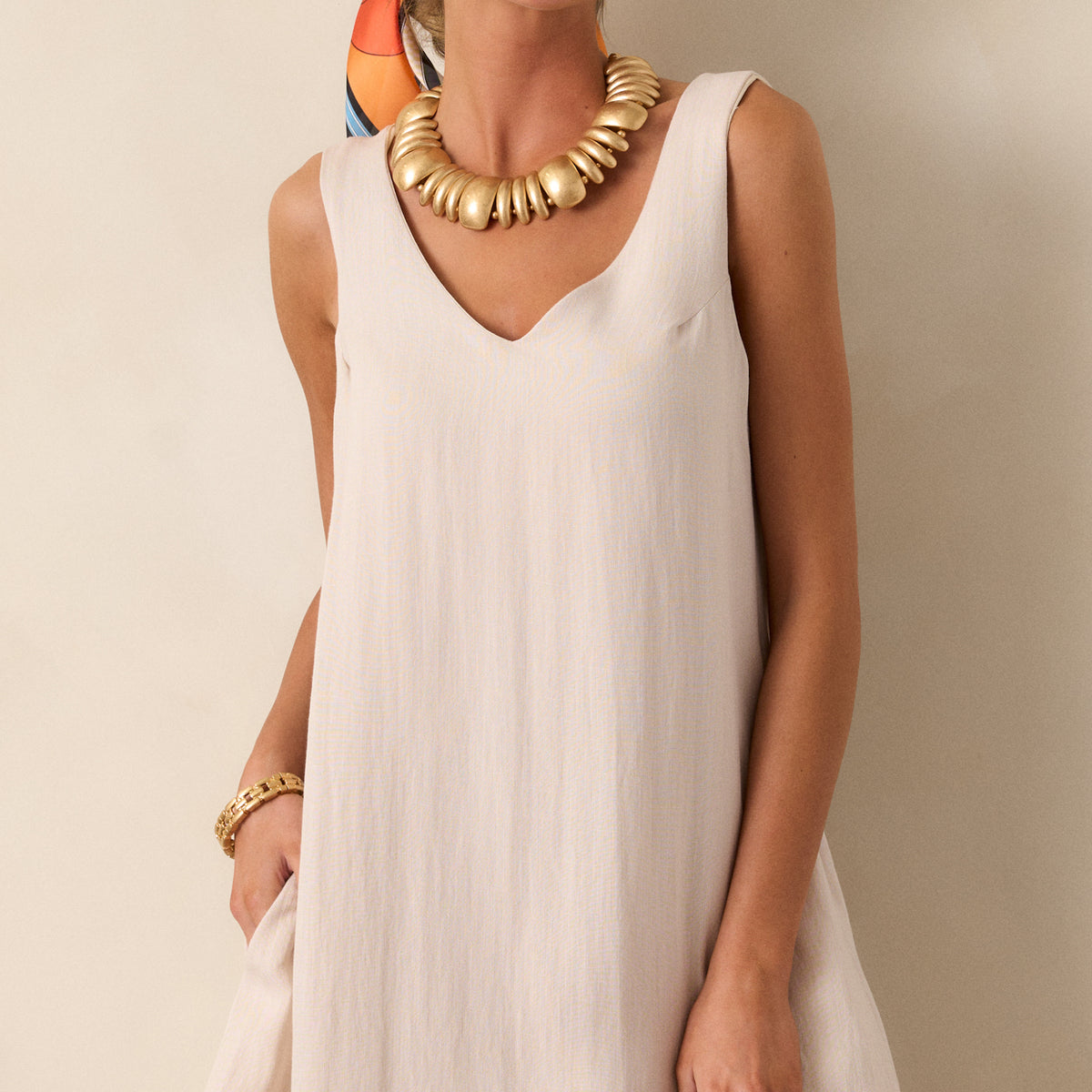 Ivory Sleeveless Mini Shift Dress - Casual Dresses