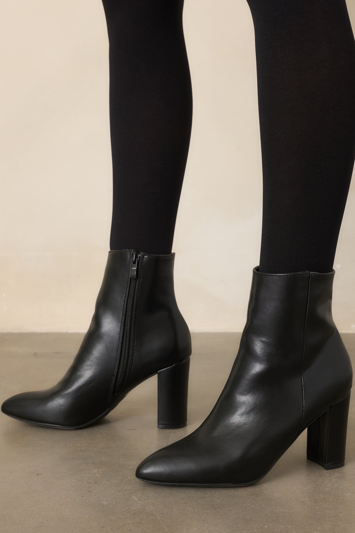 From Here On Black Faux Leather Block Heel Ankle Boots