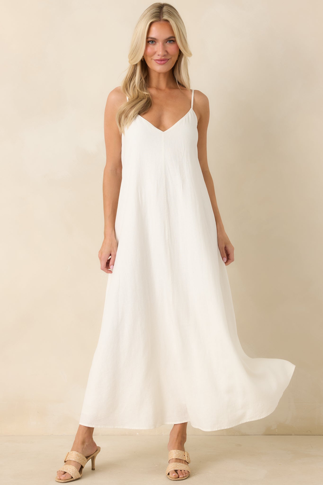 Women's Sandcomber White Linen Blend Midi Dress | Size: S | Red Dress Women's Sandcomber White Linen Blend Midi Dress | Size: S | Red Dress