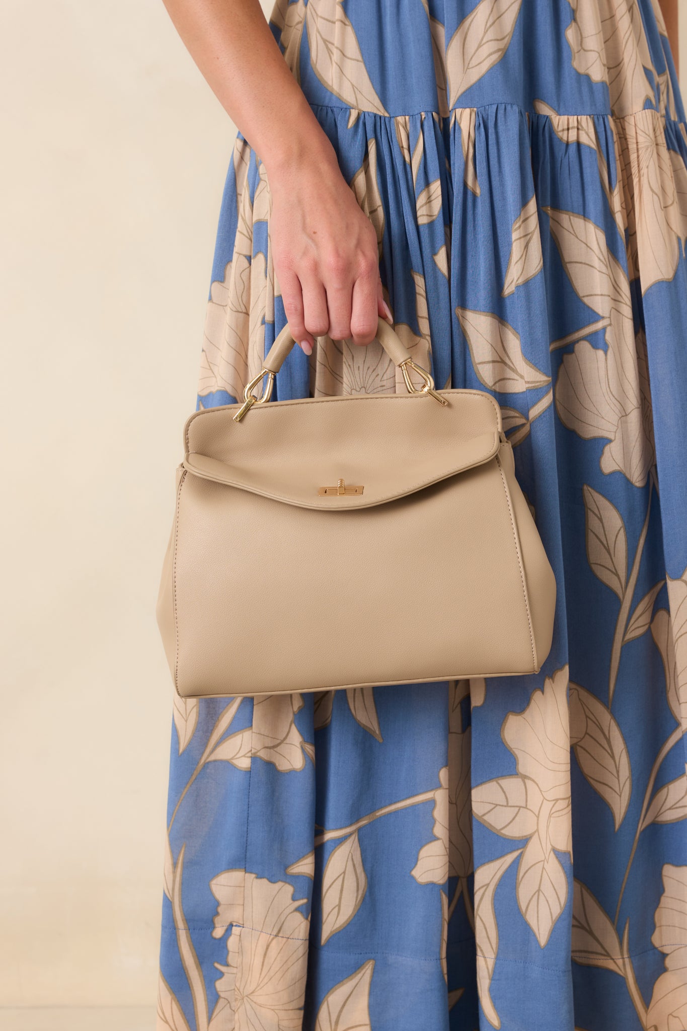If You Insist Taupe Faux Leather Twist Lock Handbag