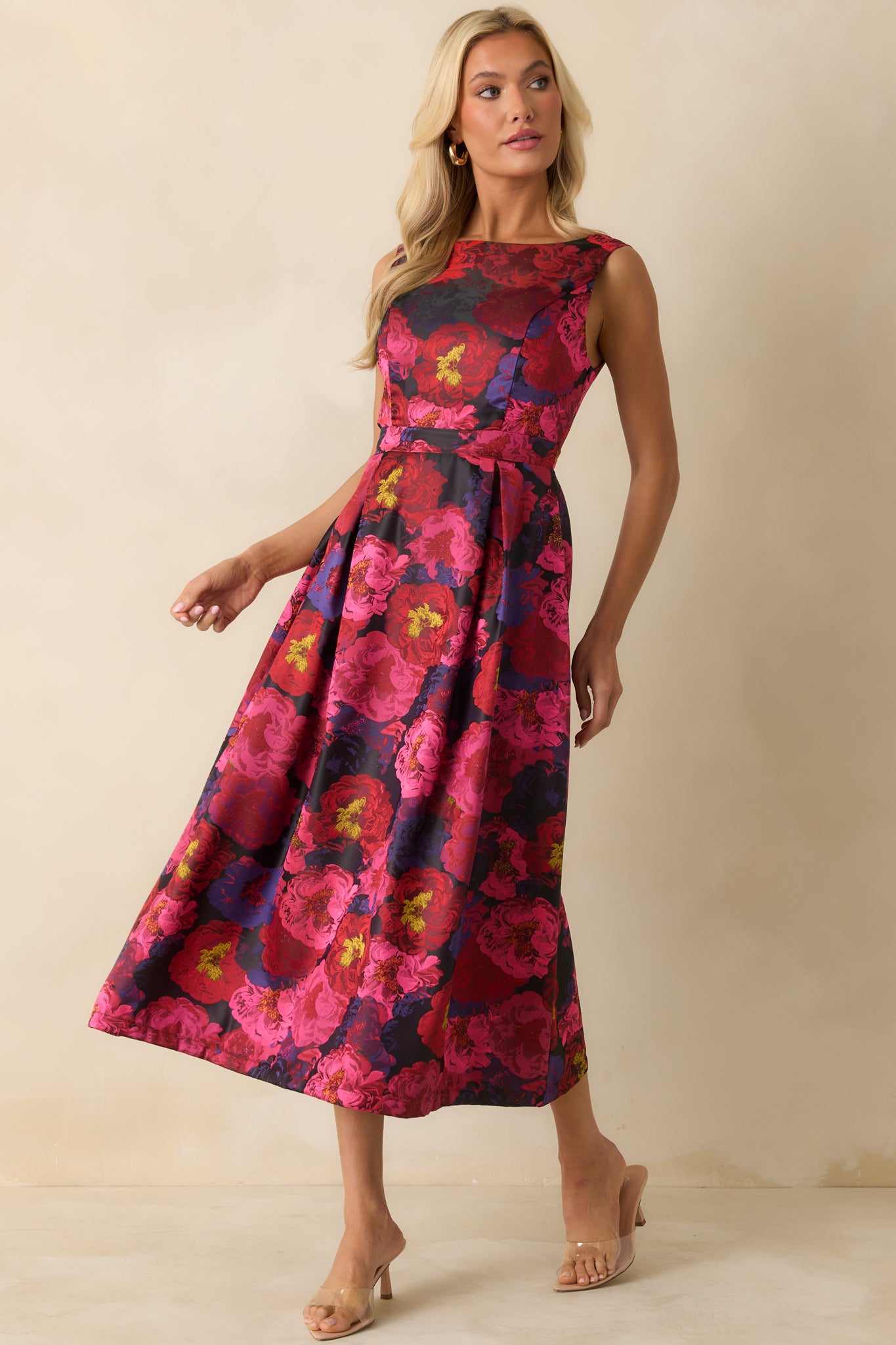 Magenta Pink Multi Floral Jacquard Maxi Dress - All Dresses