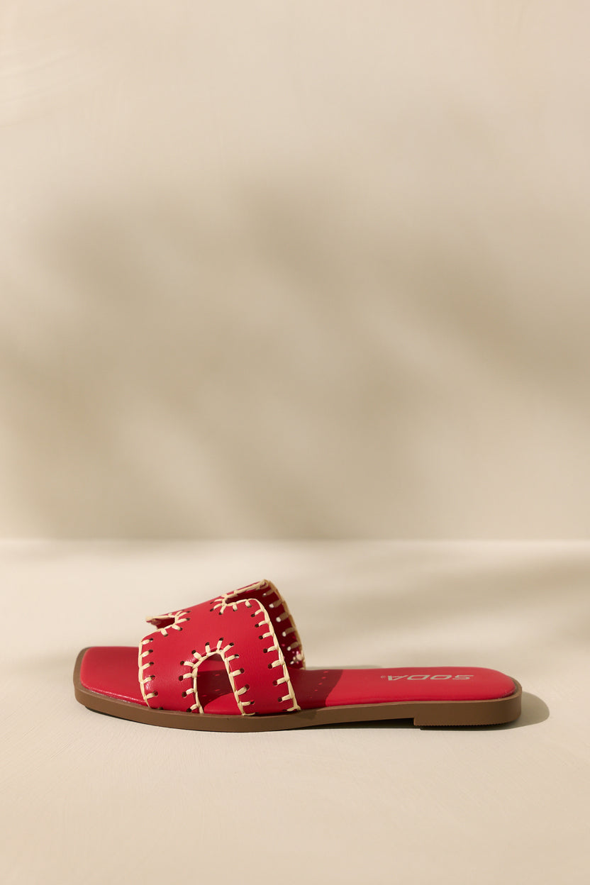 Red Cutout Flat Sandals - All Sandals | Red Dress