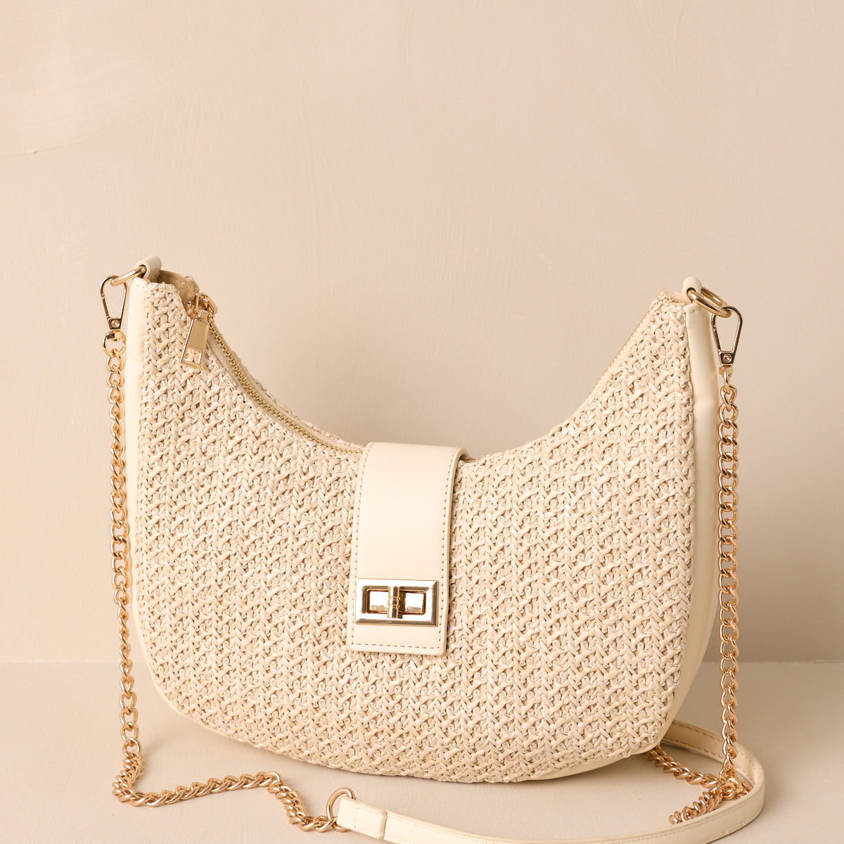 Ivory Woven Handbag With Optional Crossbody - All Handbags | Red Dress
