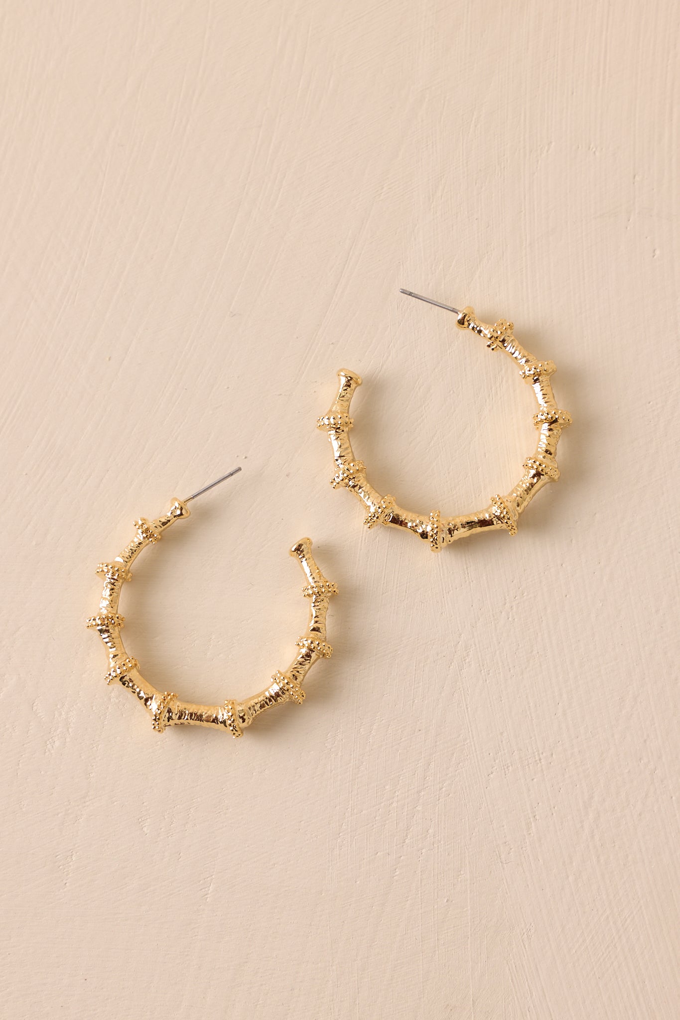 Textured Gold Bamboo Hoop Earrings - All Hoops | Red Dress
