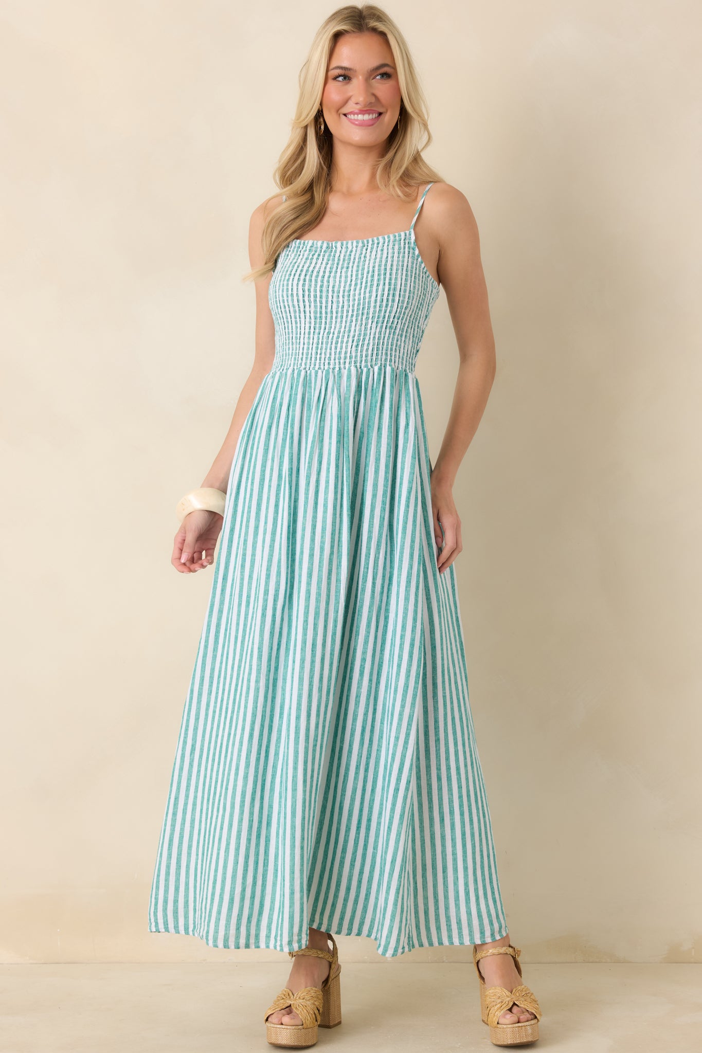 Z Supply La Palma Green Bayside Stripe Linen Maxi Dress | Red Dress