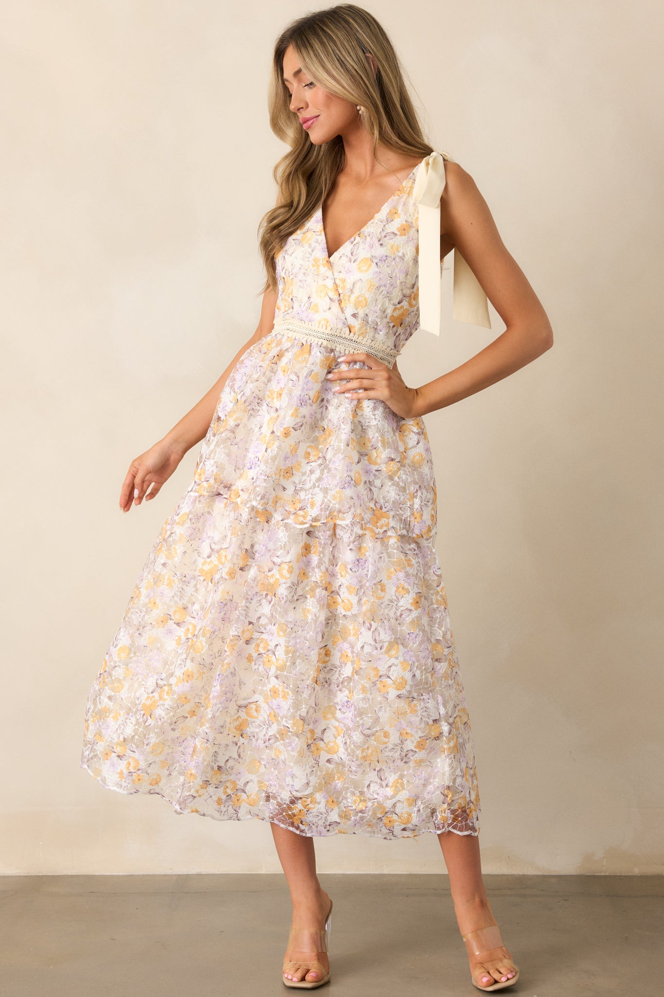 Apricot Floral Maxi Dress - All Dresses | Red Dress