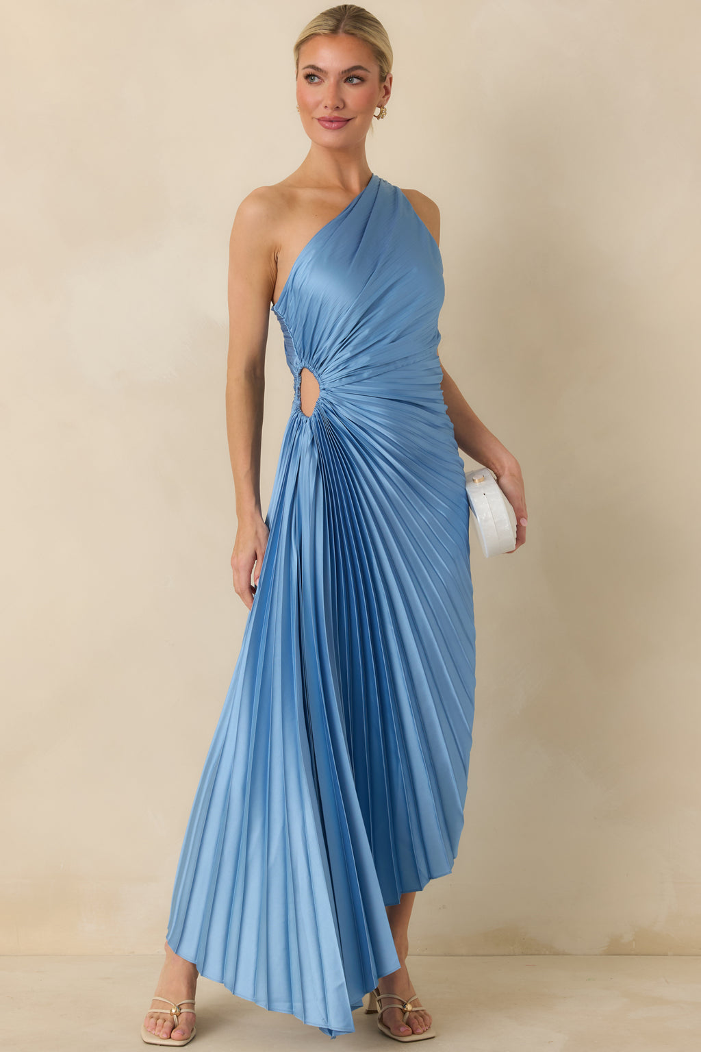 Women's Poetic Charm Light Blue Asymmetric One Shoulder Maxi Dress | Size: S