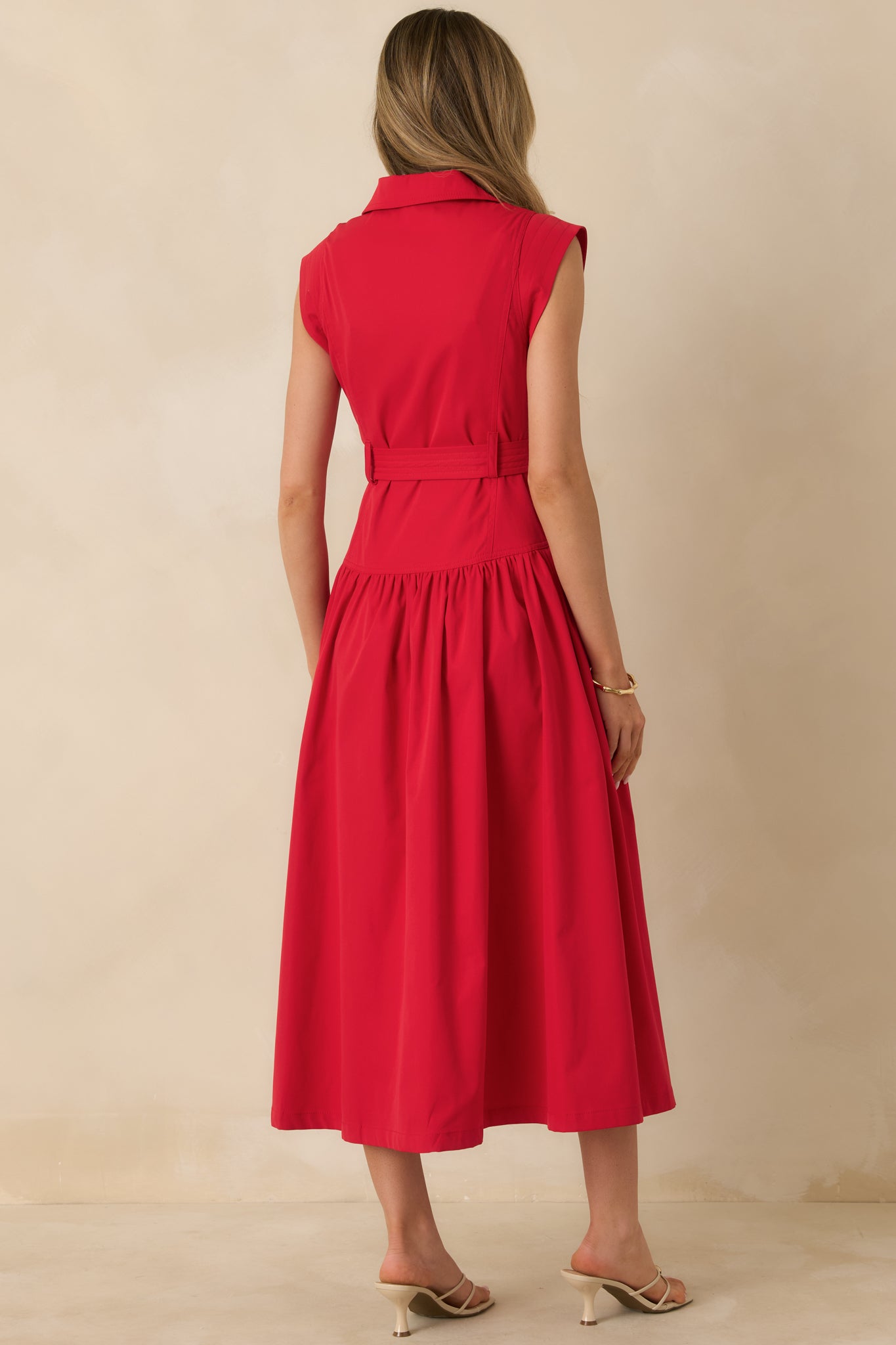 open lace back dress Red Sleeveless Belted Maxi Shirt Dress - All Dresses