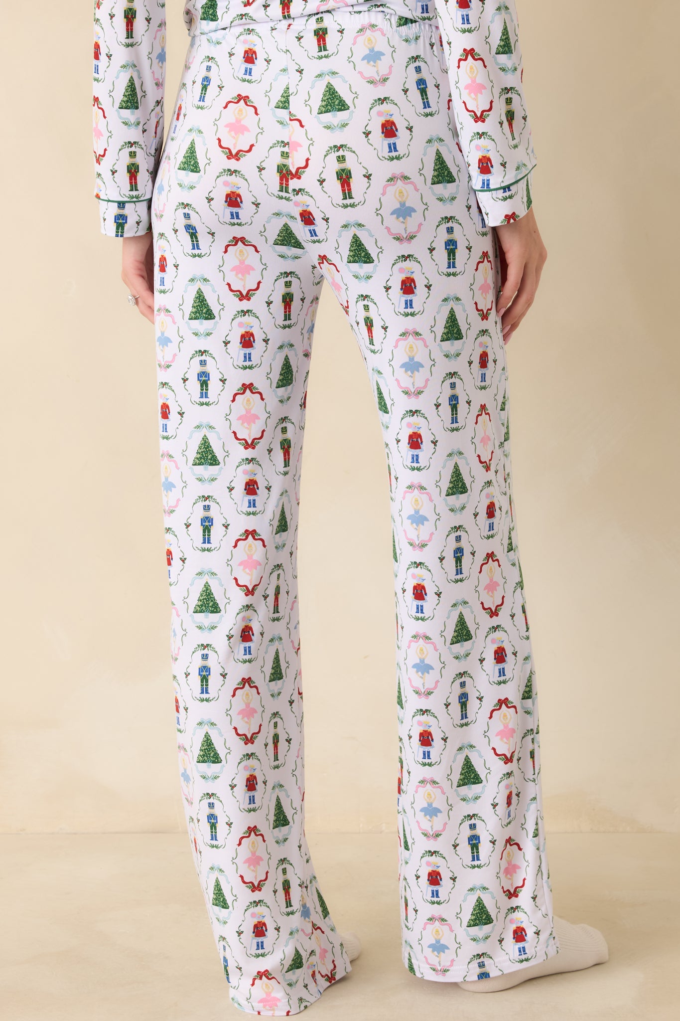 Back view of the pajama pants showing the full-print design and relaxed wide-leg shape.