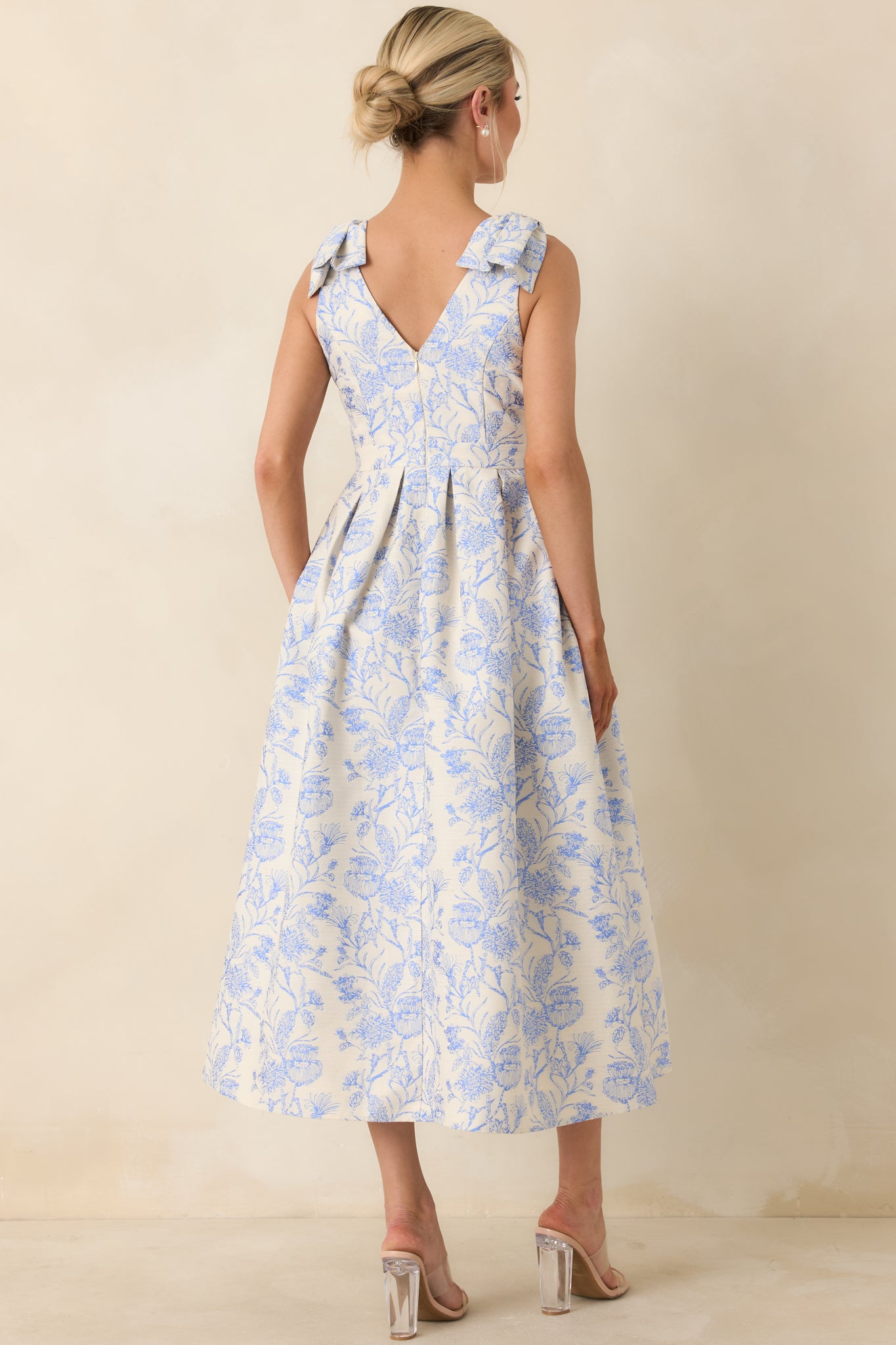 Red Dress | Blue Floral Bow Strap Midi Dress - All Dresses Red Dress | Blue Floral Bow Strap Midi Dress - All Dresses