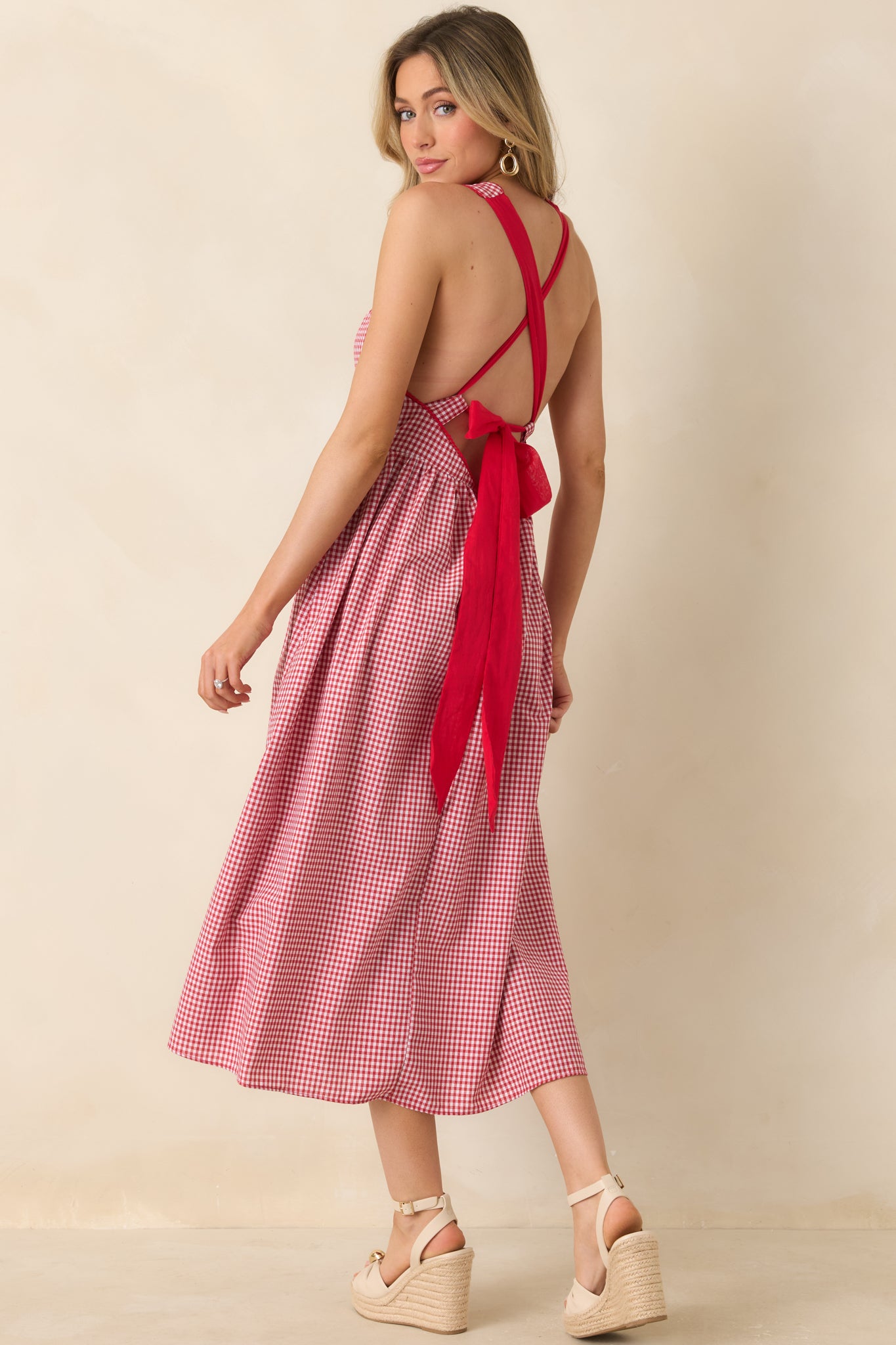 Women's Just Because I Can Red Gingham Open Back Tie Maxi Dress | Size: L | Red Dress Women's Just Because I Can Red Gingham Open Back Tie Maxi Dress | Size: L | Red Dress