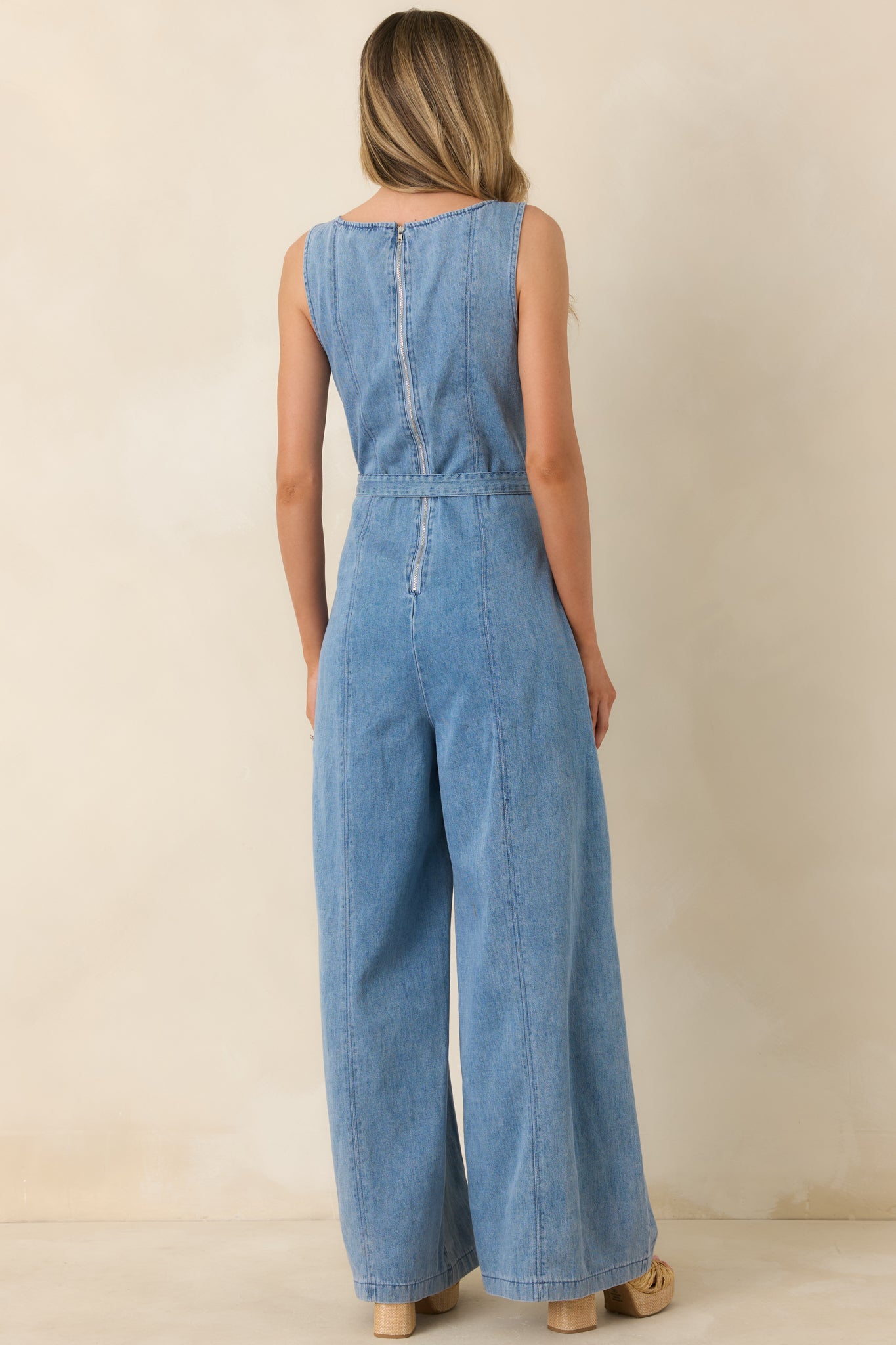 white christmas dresses Washed Denim Jumpsuit In Medium Indigo – Infinity Raine main image 1