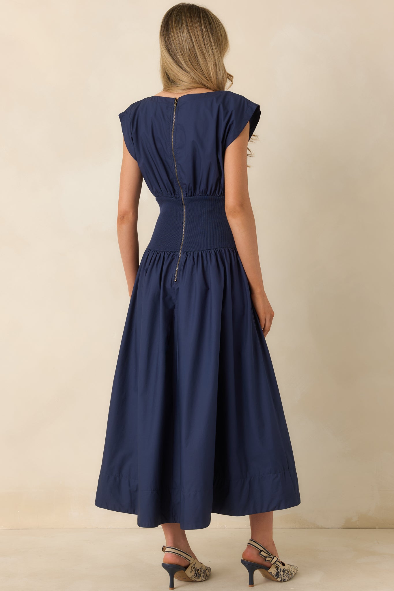 Navy Cotton Boatneck Midi Dress - All Dresses | Red Dress Navy Cotton Boatneck Midi Dress - All Dresses | Red Dress