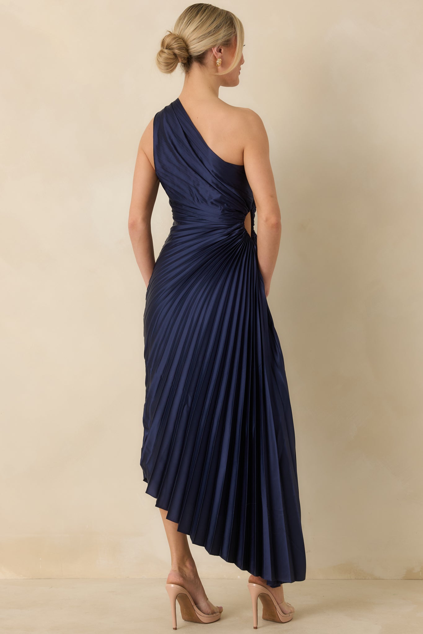 navy maxi dress formal Women's Poetic Charm Navy Blue Asymmetric One Shoulder Maxi Dress | Size: S