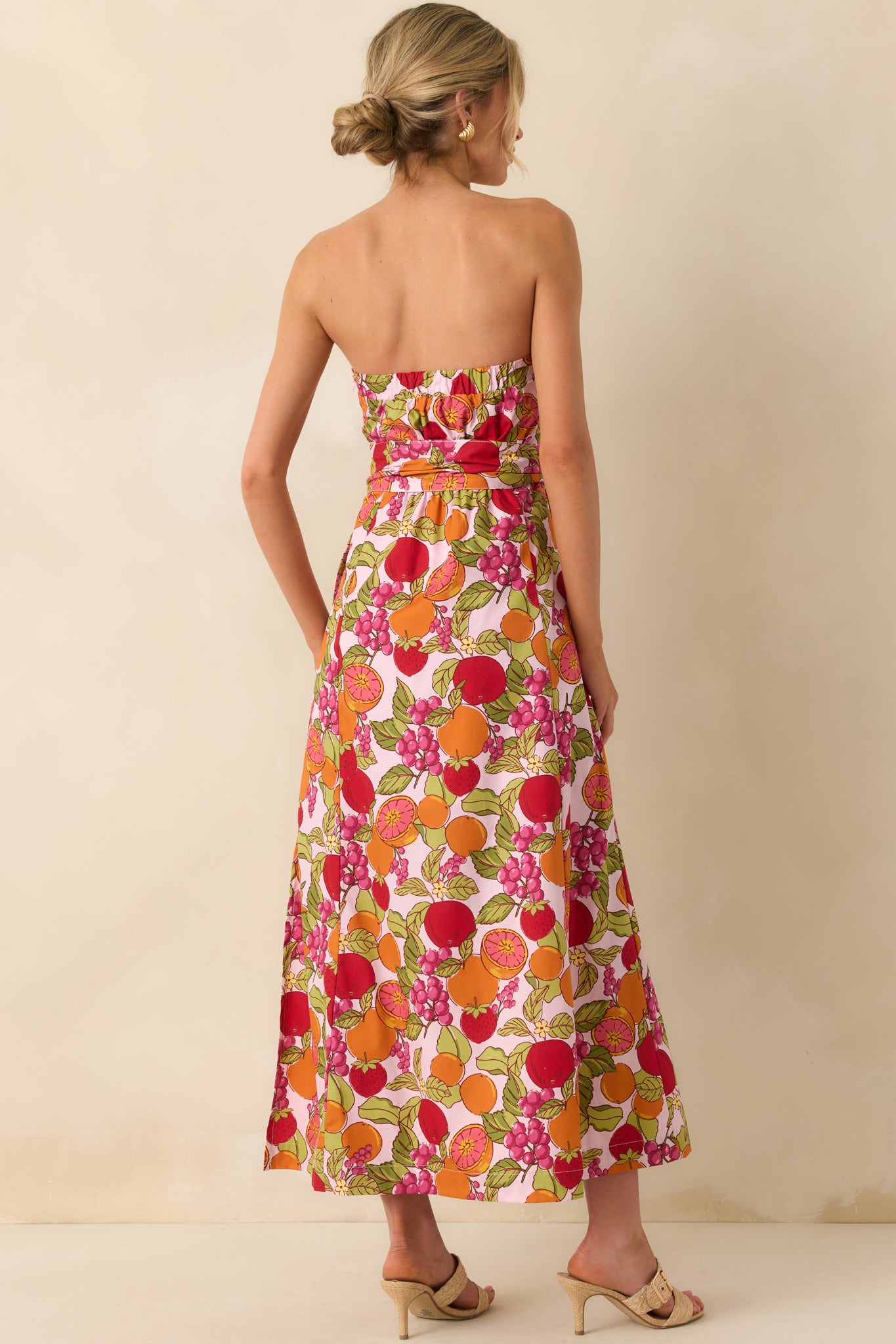 Pink Fruit Print Cotton Maxi Dress - Strapless Dresses | Red Dress Pink Fruit Print Cotton Maxi Dress - Strapless Dresses | Red Dress