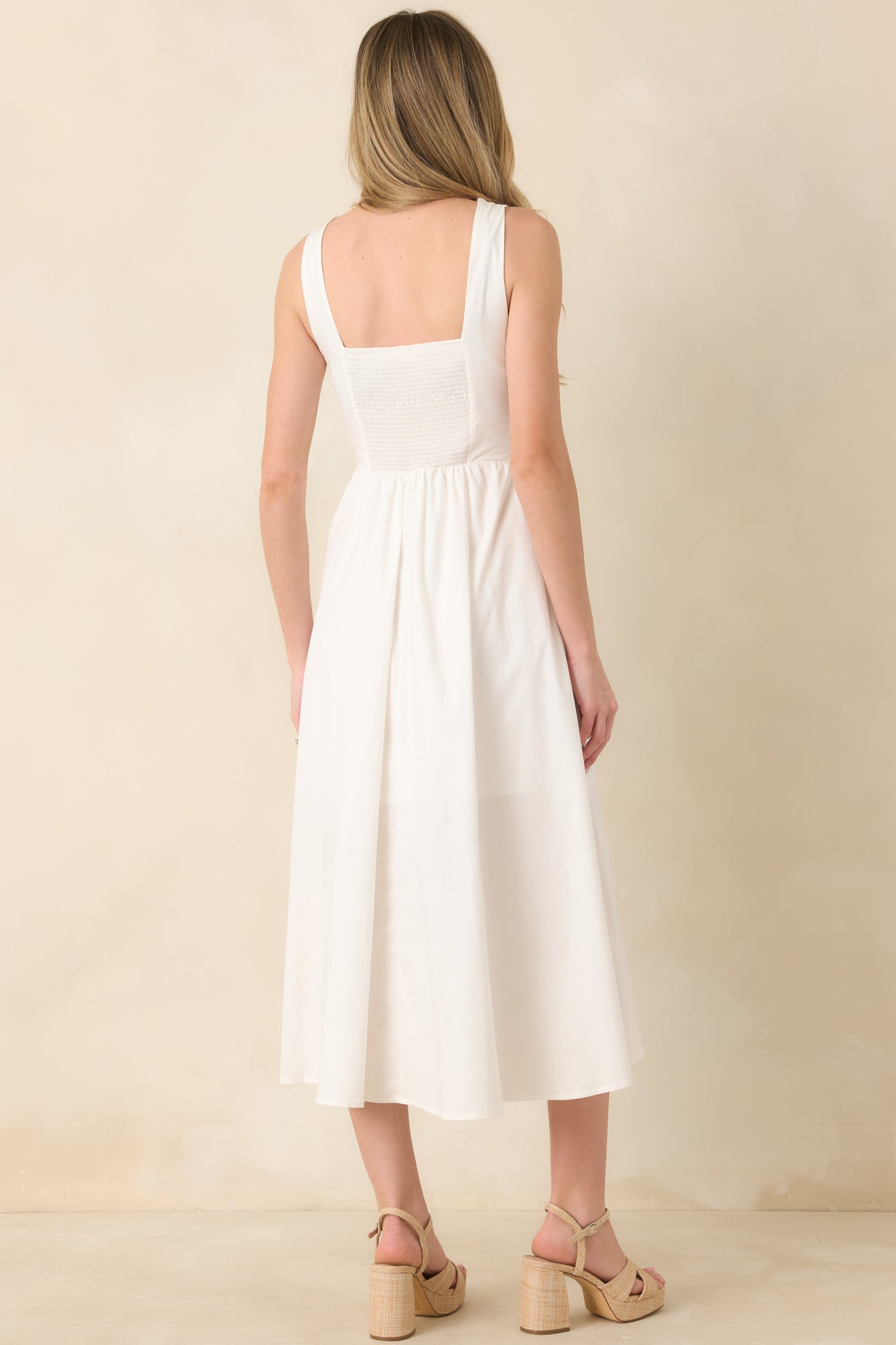 The High Life White Cotton Scalloped V-Neck Midi Dress The High Life White Cotton Scalloped V-Neck Midi Dress