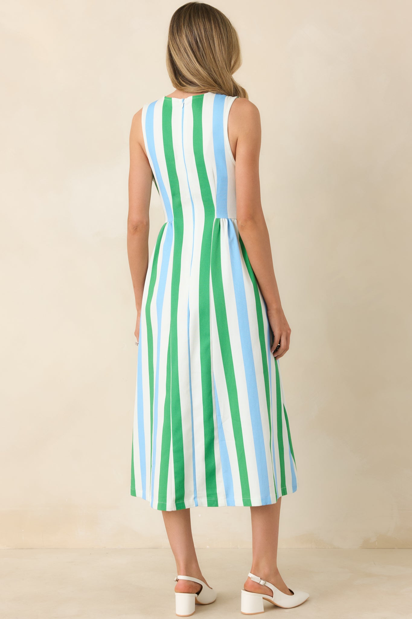 Women's All the Energy Blue Multi Stripe Cotton Sleeveless Midi Dress | Size: L | Red Dress Women's All the Energy Blue Multi Stripe Cotton Sleeveless Midi Dress | Size: L | Red Dress